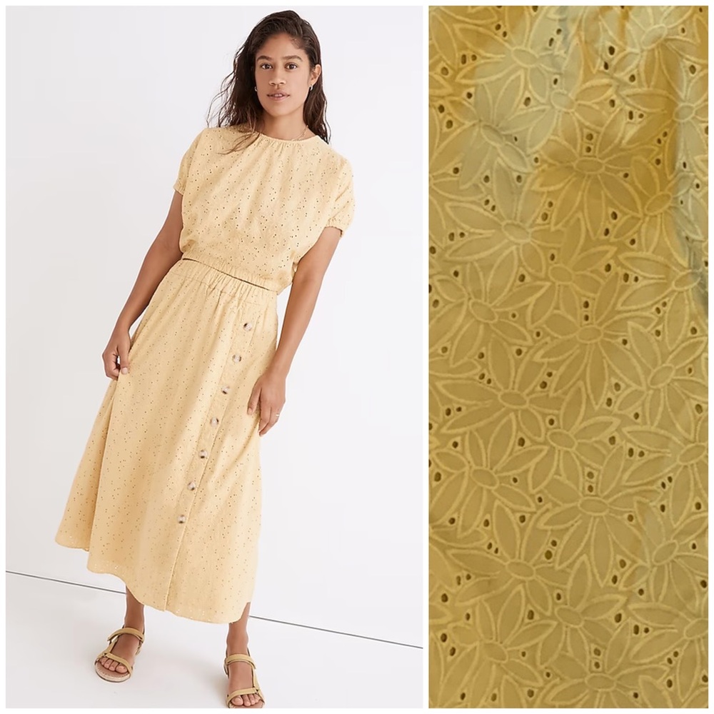 Madewell Eyelet Side-Button Midi Skirt in Dream-On Daisy